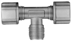 Made in USA - 5/16" Tube OD, Kynar Plastic Compression Tube Male Branch Tee - 1/4 NPT Pipe, 275°F Max, Plastic Grip - USA Tool & Supply