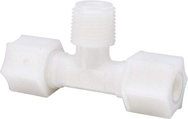 Made in USA - 3/8" Tube OD, Nylon Plastic Compression Tube Male Branch Tee - 3/8 NPT Pipe, 220°F Max, Plastic Grip - USA Tool & Supply