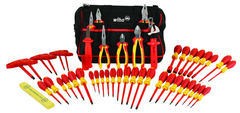 48 Piece - Insulated Tool Set with Pliers; Cutters; Nut Drivers; Screwdrivers; T Handles; Knife & Ruler in Tool Box - USA Tool & Supply