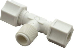 Made in USA - 3/8" Tube OD, Polypropylene Plastic Compression Tube Male Branch Tee - 3/8 NPT Pipe, 215°F Max, Plastic Grip - USA Tool & Supply