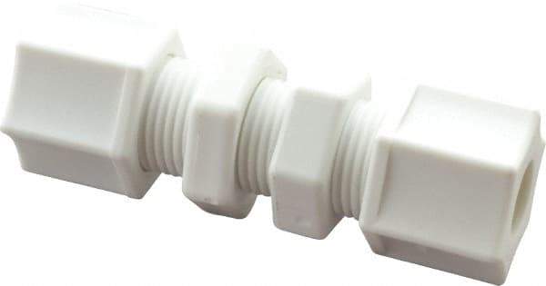 Made in USA - 3/8" Tube OD, Polypropylene Plastic Compression Tube Bulkhead Union - 215°F Max, Plastic Grip - USA Tool & Supply