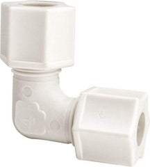 Made in USA - 3/8" Tube OD, Polypropylene Plastic Compression Tube Union Elbow - 215°F Max, Plastic Grip - USA Tool & Supply