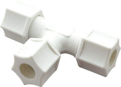 Made in USA - 3/8" Tube OD, Polypropylene Plastic Compression Tube Union Tee - 215°F Max, Plastic Grip - USA Tool & Supply