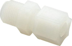 Made in USA - 3/8" Tube OD, Kynar Plastic Compression Tube Male Connector - 3/8 NPT Pipe, 275°F Max, Plastic Grip - USA Tool & Supply