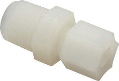 Made in USA - 3/8" Tube OD, Kynar Plastic Compression Tube Male Connector - 1/2 NPT Pipe, 275°F Max, Plastic Grip - USA Tool & Supply