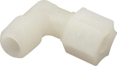 Made in USA - 3/8" Tube OD, Kynar Plastic Compression Tube Male Elbow - 3/8 NPT Pipe, 275°F Max, Plastic Grip - USA Tool & Supply