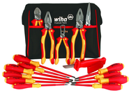 13 Piece - Insulated Tool Set with Pliers; Cutters; Xeno; Square; Slotted & Phillips Screwdrivers in Tool Box - USA Tool & Supply