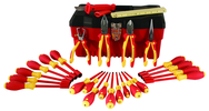 25 Piece - Insulated Tool Set with Pliers; Cutters; Ruler; Knife; Slotted; Phillips; Square & Terminal Block Screwdrivers; Nut Drivers in Tool Box - USA Tool & Supply