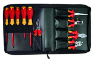 10 Piece - Insulated Pliers; Cutters; Wire Stripper; Slotted & Phillips Screwdrivers in Zipper Case - USA Tool & Supply