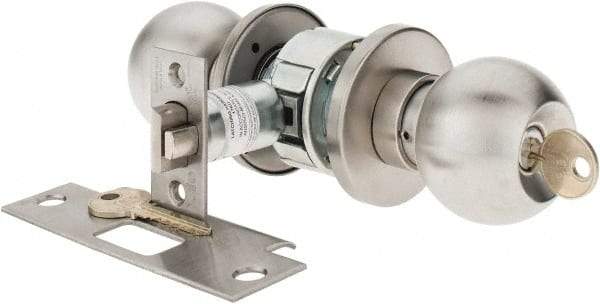 Yale - 1-3/8" Door Thickness, Stainless Steel Storeroom Knob Lockset - 2-3/4" Back Set, 2 Cylinder - USA Tool & Supply