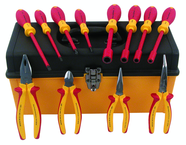 12 Piece - Insulated Pliers; Cutters; Slotted & Phillips Screwdrivers; Nut Drivers in Tool Box - USA Tool & Supply