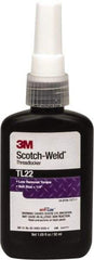 3M - 50 mL Bottle, Purple, Low Strength Liquid Threadlocker - Series TL22, 24 hr Full Cure Time, Hand Tool Removal - USA Tool & Supply