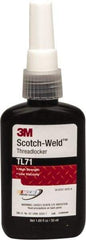 3M - 50 mL Bottle, Red, High Strength Liquid Threadlocker - Series TL71, 24 hr Full Cure Time, Hand Tool, Heat Removal - USA Tool & Supply