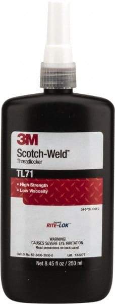 3M - 250 mL, Red, High Strength Liquid Threadlocker - Series TL71, 24 hr Full Cure Time, Hand Tool, Heat Removal - USA Tool & Supply