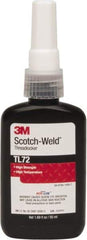 3M - 50 mL Bottle, Red, High Strength Liquid Threadlocker - Series TL72, 24 hr Full Cure Time, Hand Tool, Heat Removal - USA Tool & Supply