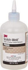 3M - 1 Lb Bottle Clear Instant Adhesive - Series PR600, 4 to 25 sec Working Time, 24 hr Full Cure Time, Bonds to Cardboard, Ceramic, Fabric, Fiberglass, Foam, Glass, Leather, Metal, Paper, Plastic, Rubber, Vinyl & Wood - USA Tool & Supply