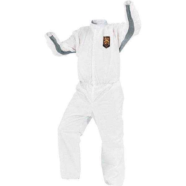 KleenGuard - Size 4XL SMS General Purpose Coveralls - White, Zipper Closure, Elastic Cuffs, with Boots, Serged Seams - USA Tool & Supply