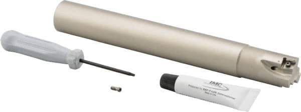 Iscar - 1" Cut Diam, 0.315" Max Depth of Cut, 1" Shank Diam, 7.87" OAL, Indexable Square Shoulder Helical End Mill - Cylindrical Shank, 90° Lead Angle, Through Coolant, Series Helitang - USA Tool & Supply