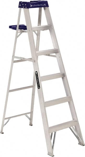 Louisville - 5 Steps, 6' High, Type I Rating, Aluminum Step Ladder - USA Tool & Supply