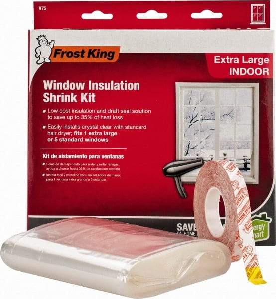 Frost King - 210" Long x 62" Wide, Indoor Shrink Film and Tape Weather Kit Weatherstripping - Clear Plastic - USA Tool & Supply