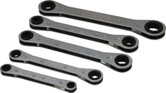 Lang - 5 Piece, 7 to 17mm, Ratcheting Box Wrench Set - Metric System of Measurement, Chrome Finish, Comes in Vinyl Roll - USA Tool & Supply