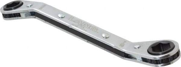 Lang - 3/8" x 7/16" 6 Point Reversible Ratcheting Offset Box Wrench - Double End, 5-7/16" OAL, Steel, 25° Offset - USA Tool & Supply
