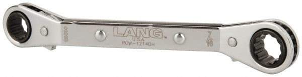 Lang - 3/8" x 7/16" 12 Point Reversible Ratcheting Offset Box Wrench - Double End, 5-7/16" OAL, Steel, 25° Offset - USA Tool & Supply