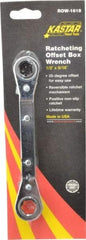 Lang - 1/2" x 9/16" 6 Point Reversible Ratcheting Offset Box Wrench - Double End, 6-3/4" OAL, Steel, 25° Offset - USA Tool & Supply