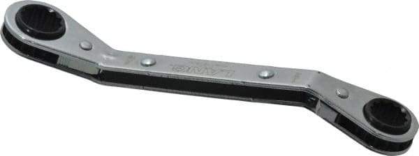 Lang - 1/2" x 9/16" 12 Point Reversible Ratcheting Offset Box Wrench - Double End, 6-3/4" OAL, Steel, 25° Offset - USA Tool & Supply