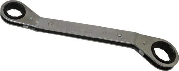 Lang - 3/4" x 7/8" 12 Point Reversible Ratcheting Offset Box Wrench - Double End, 9-1/8" OAL, Steel, 25° Offset - USA Tool & Supply