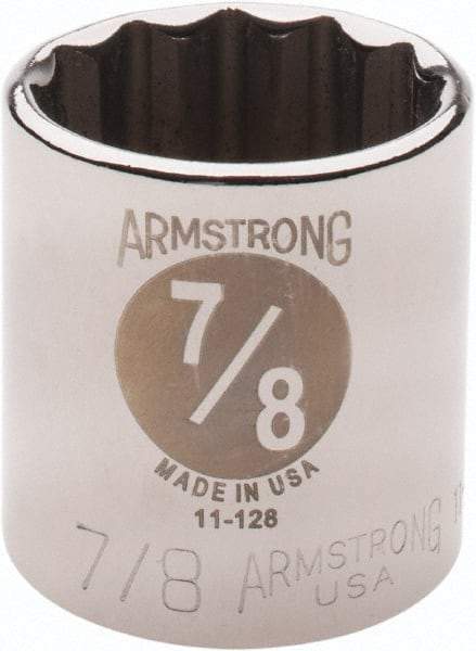 Armstrong - 7/8", 3/8" Drive, Standard Hand Socket - 12 Points, 1-13/64" OAL - USA Tool & Supply