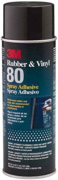 3M - 19 oz Aerosol Yellow Spray Adhesive - High Tack, 300°F Heat Resistance, 28 Sq Ft Coverage, High Strength Bond, 30 min Max Bonding Time, Flammable, Series Rubber & Vinyl 80 - USA Tool & Supply