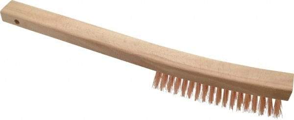 Ampco - 4 Rows x 19 Columns Bronze Curve-Handle Wire Brush - 13-3/4" OAL, 1-1/8" Trim Length, Wood Curved Handle - USA Tool & Supply