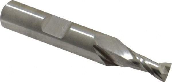 Niagara Cutter - 1/4", 1/2" LOC, 3/8" Shank Diam, 2-5/16" OAL, 2 Flute, Cobalt Square End Mill - Single End, Uncoated, Spiral Flute, 30° Helix, Centercutting, Right Hand Cut, Right Hand Flute, Series SP205 - USA Tool & Supply