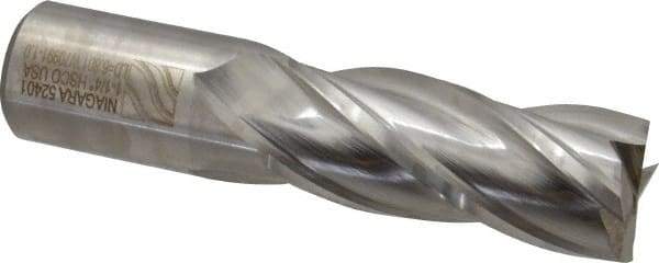 Niagara Cutter - 1-1/4", 3" LOC, 1-1/4" Shank Diam, 5-1/2" OAL, 4 Flute, Cobalt Square End Mill - Single End, Uncoated, Spiral Flute, 30° Helix, Centercutting, Right Hand Cut, Right Hand Flute, Series SPC408 - USA Tool & Supply