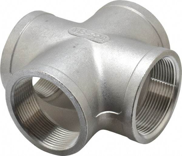 Merit Brass - 2" Grade 304 Stainless Steel Pipe Cross - FNPT End Connections, 150 psi - USA Tool & Supply