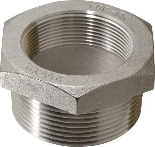 Merit Brass - 2-1/2 x 2" Grade 304 Stainless Steel Pipe Hex Bushing - MNPT x FNPT End Connections, 150 psi - USA Tool & Supply