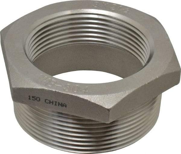 Merit Brass - 3 x 2-1/2" Grade 304 Stainless Steel Pipe Hex Bushing - MNPT x FNPT End Connections, 150 psi - USA Tool & Supply