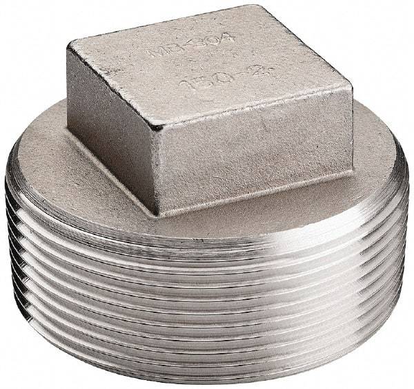 Merit Brass - 4" Grade 316 Stainless Steel Pipe Square Head Plug - MNPT End Connections, 150 psi - USA Tool & Supply