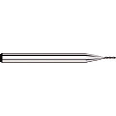 Ball End Mill: 0.01″ Dia, 0.03″ LOC, 4 Flute, Solid Carbide 1-1/2″ OAL, 1/8″ Shank Dia, 30 ° Helix, Uncoated, Single End
