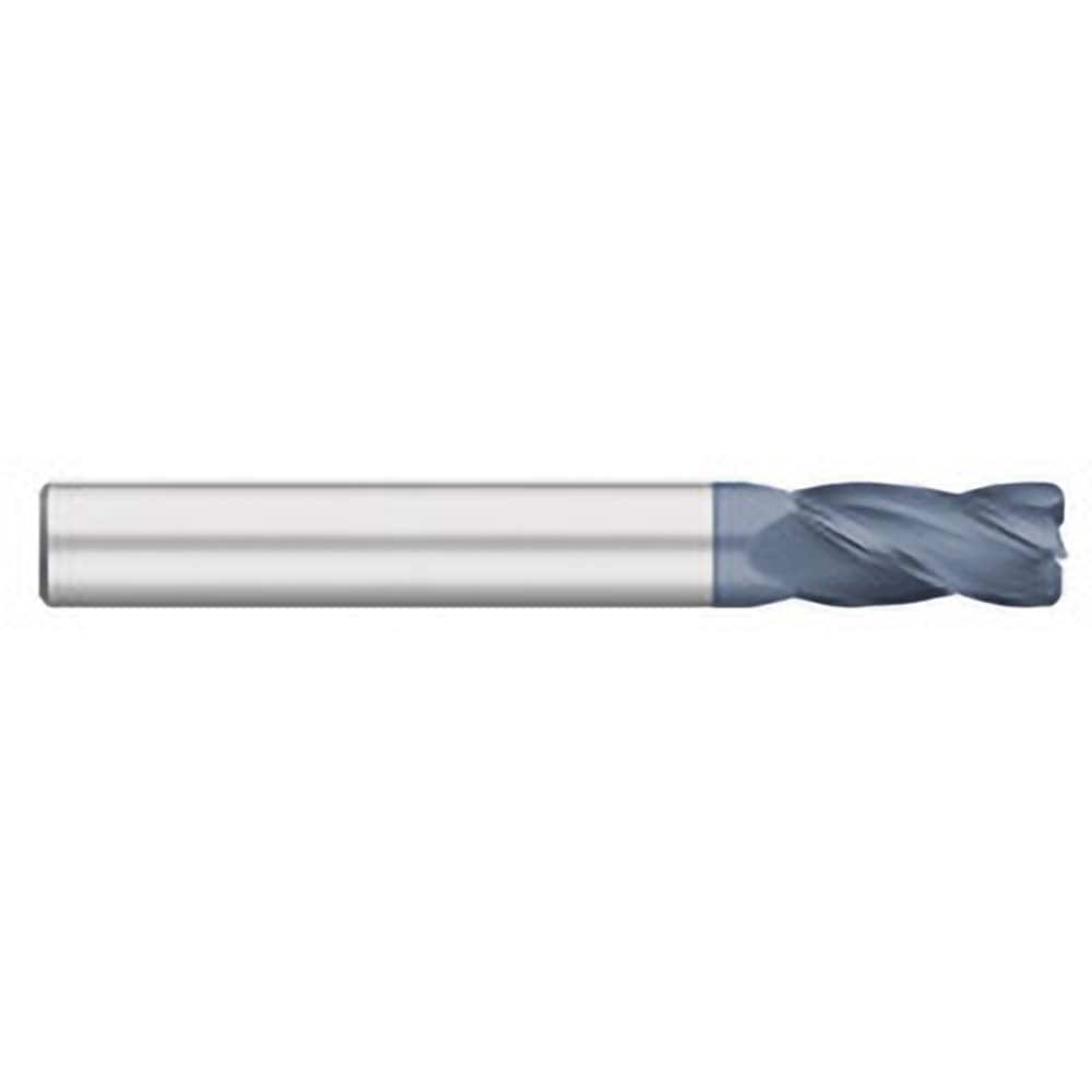 Corner Radius End Mill: 3/8″ Dia, 1-1/8″ LOC, 0.03″ Radius, 4 Flutes, Solid Carbide 3″ OAL, 3/8″ Shank Dia, 30 ° Helix, AlTiN Coated, Corner Radius End, Centercutting