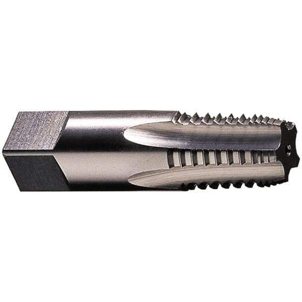 Vermont Tap & Die - 1/2-14 NPT, 5 Flutes, Bright Finish, High Speed Steel, Interrupted Thread Pipe Tap - 3-1/8 Inch Overall Length, 11/16 Inch Shank Diameter, 1-3/8 Inch Thread Length, 0.51 Inch Square Size, Regular Hook, Taper Chamfer, Series 3182 - USA Tool & Supply