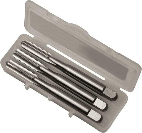 Vermont Tap & Die - #8-32 UNC, 4 Flute, Bottoming, Plug & Taper, Bright Finish, High Speed Steel Tap Set - Left Hand Cut, 53.98mm OAL, 3/4" Thread Length, Series 3105L - USA Tool & Supply