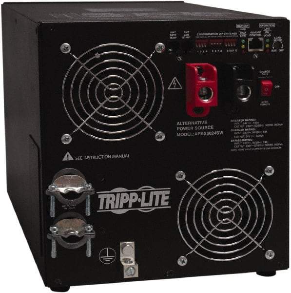 Tripp-Lite - Hardwire Connection, 24 VDC Input, 230 Output, 6,000 Peak Wattage, Surface Mount Power Inverter - 8.9" Wide x 10.08" Deep x 10-2/25" High, 3,000 Watt Continuous Output Power, Fan Cooled - USA Tool & Supply