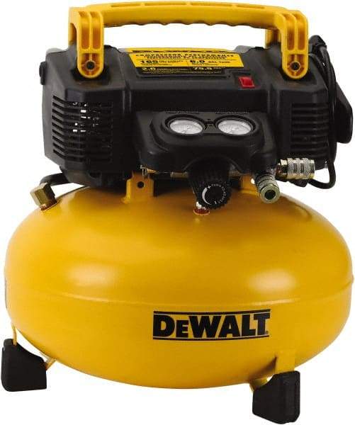 DeWALT - 0.9 hp, 2.6 SCFM at 90 psi, Pancake Compressor - 6 Gal Tank, 10 Amp, 165 psi, 120V (60 Hz) - USA Tool & Supply