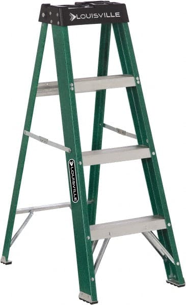 Louisville - 3 Steps, 4' High, Type II Rating, Fiberglass Step Ladder - USA Tool & Supply