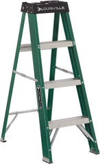 Louisville - 3 Steps, 4' High, Type II Rating, Fiberglass Step Ladder - USA Tool & Supply