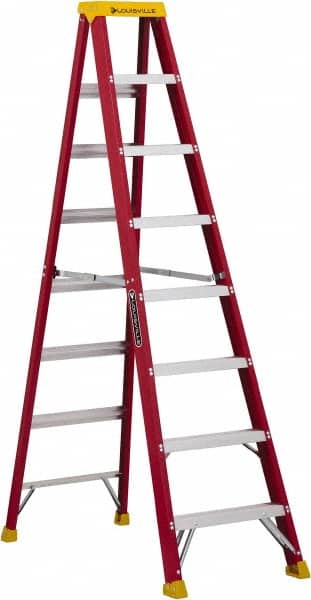 Louisville - 7 Steps, 8' High, Type IA Rating, Fiberglass Step Ladder - USA Tool & Supply