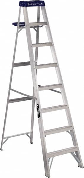 Louisville - 7 Steps, 8' High, Type I Rating, Aluminum Step Ladder - USA Tool & Supply