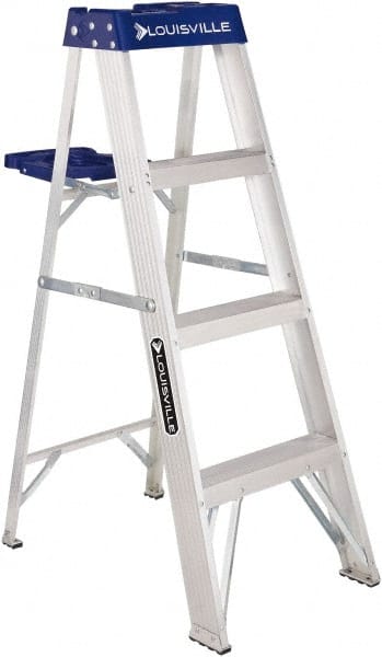 Louisville - 3 Steps, 4' High, Type I Rating, Aluminum Step Ladder - USA Tool & Supply